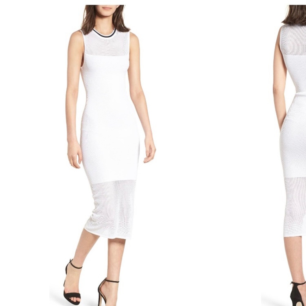 KENDALL+KYLIE Stripe Mesh Midi Dress white